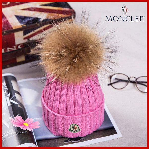 

2019 winter knitted real raccoon hat thicken beanie with 15cm real raccoon fur pompom warm girl cap napback pompon beanie hat, Blue;gray