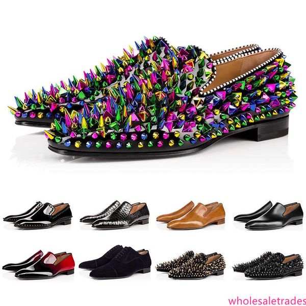 

with luxury bottom designer s studded spikes brand mens dress shoes leather men party wedding lover sports sneakers 39-47