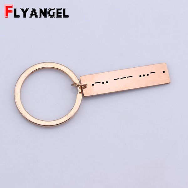 

engraved keyring morse code love key holders gift for boyfriend girlfriend graduate morse code keyring simple fashion bag charm, Silver