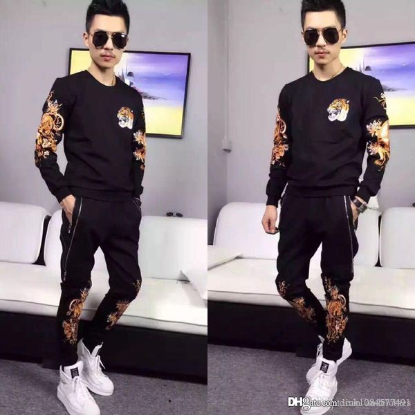 

19ss модельер осень вышитые головы тигра марка роскошь спортивная тренировочные костюмы высокого качества ансамбли де дизайнер налить hommes, Gray