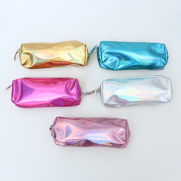 

1pc laser purse pencil case cosmetics makeup bag holographic hologram metallic color large capacity school supplies