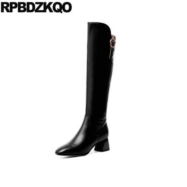 

square toe winter fur comfortable black shoes autumn long chunky side zip boots 2019 women knee high fall block tall designer