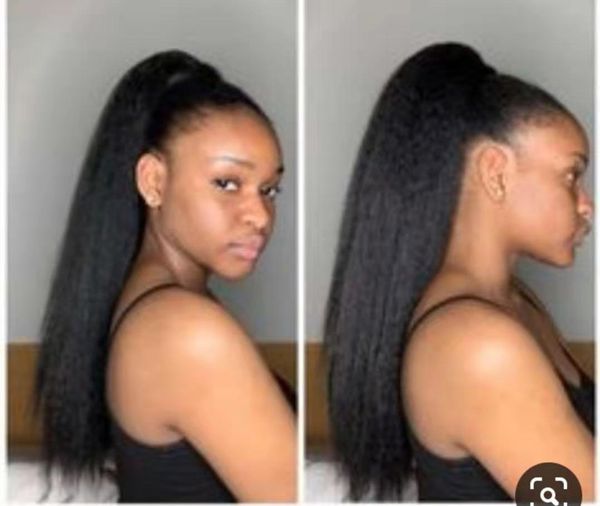 

straight kinky ponytail hair piece hair extensions for women human hair ponytail ribbon 120g ponytails extensions natural black #1b (14&quot