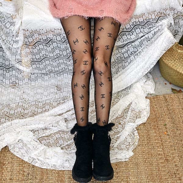 

new fashion classic black lace print mesh stockings g letters letter tights hollow out pantyhose long leggings socks