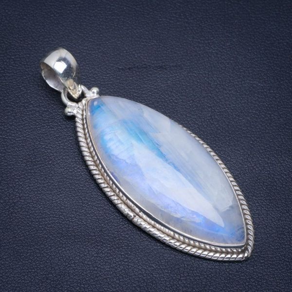 

natural rainbow moonstone handmade unique 925 sterling silver pendant 2.25" b3195