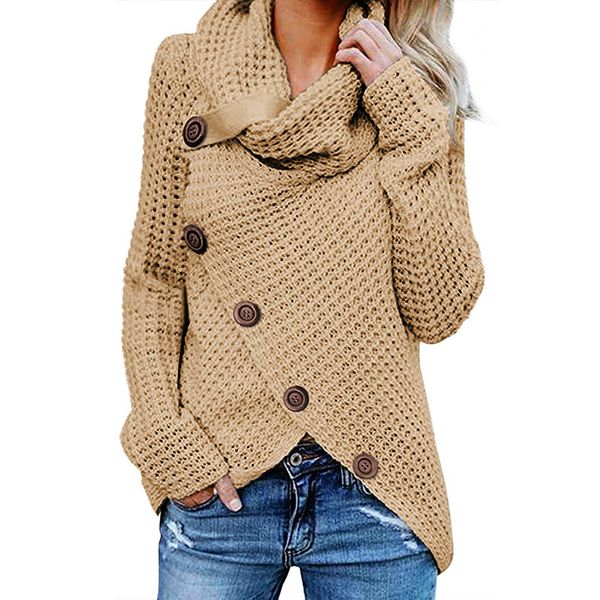 

autumn and winter solid color thick sweater women new single row diagonal buckle long sleeve asymmetric sweater women's clothing, White;black