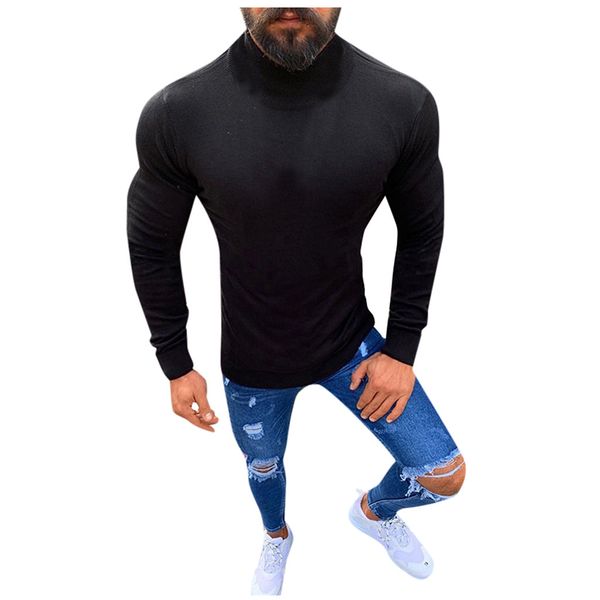 

male pullover men's autumn winter solid pullover knitted trutleneck sweater blouse blusa de frio masculino #3s, White;black