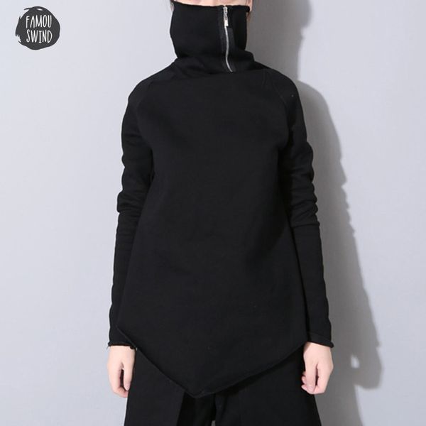 

2019 new spring turtleneck pullover collar full sleeve asymmetrical loose sweatshirt women fashion tide ob196 drop shipping, Black