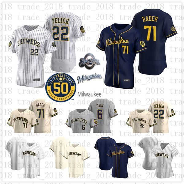 

milwaukee 2020 brewers jersey 22 christian yelich 71 josh hader 24 jesus aguilar 6 lorenzo cain brandon-woodruff men youth women, Black