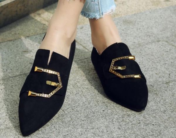 

send send 2018 new style pointed end flat bottom suede women's shoes, Black
