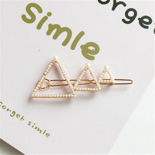 

olaru korea simulated pearl triangle hairpin hair clip sticks woman heart circle square hairwear headband new fashion jewelry, Golden;white