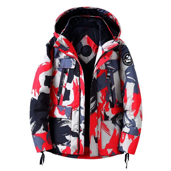 

tooling male camouflage down jacket men's short slim youth warm down jacket hooded winter men's 2019 new coat, Black