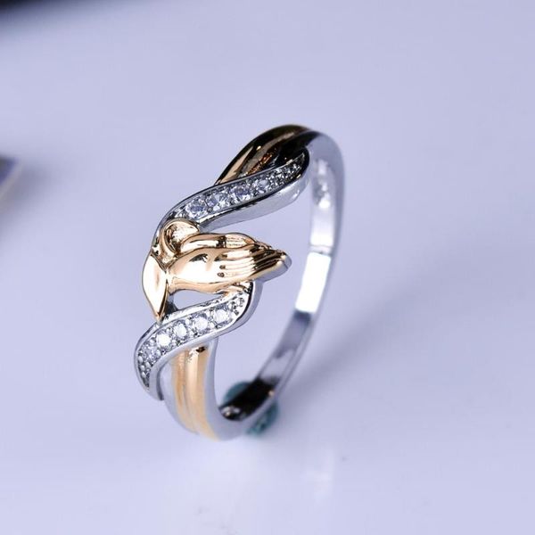 

tow-tone color rings religious prayer hands rings for women silver blessed sacred vintage women ring christian jewelry anel, Golden;silver