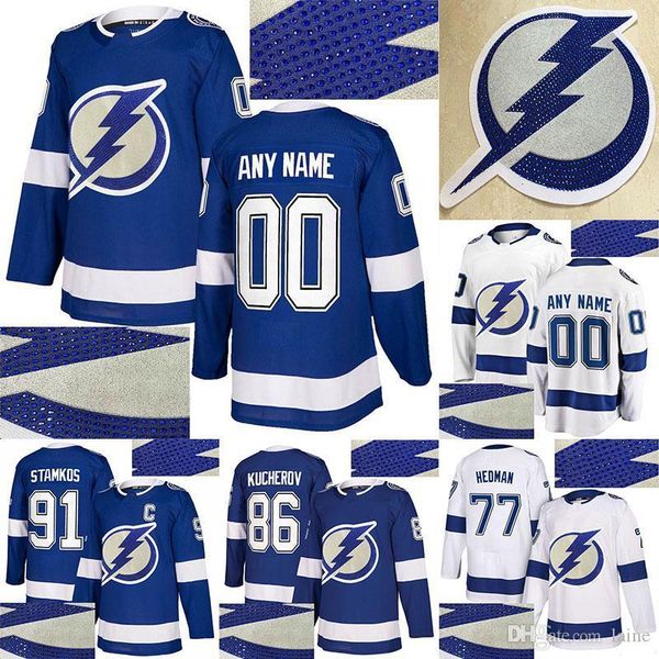 

tampa bay lightning jerseys drilling 91 steven stamkos 86 nikita kucherov 77 victor hedman customize any number any name hockey jerseys, Black;red