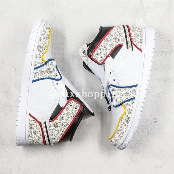 

2020 new surgeon x 1 day of the dead mens basketball shoes leather snake pattern white black red yellow blue skull 3m chaussures trainers