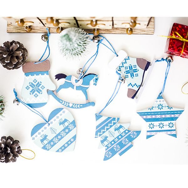 

christmas creative wooden pendants christmas tree blue painted wooden sign ornaments bells hanging ornaments
