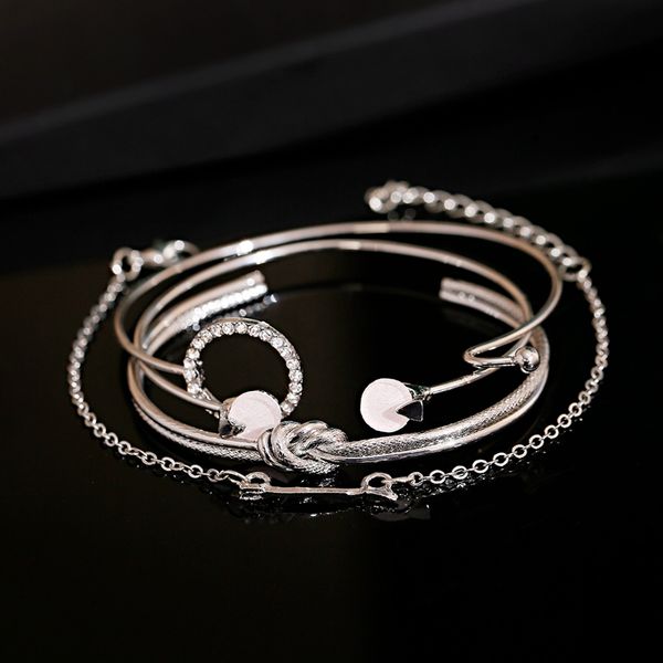 

beaded, strands 4pcs classic silver gold multilayer chain bracelet set for women charm boho adjustable bangles fashion jewelry, Black