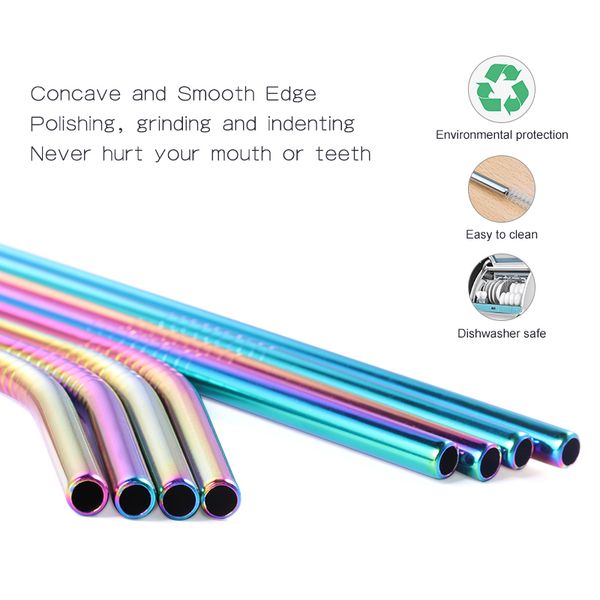 

6*215mm 304 stainless steel straw bent and straight reusable colorful straw drinking straws metal straw cleaner ing
