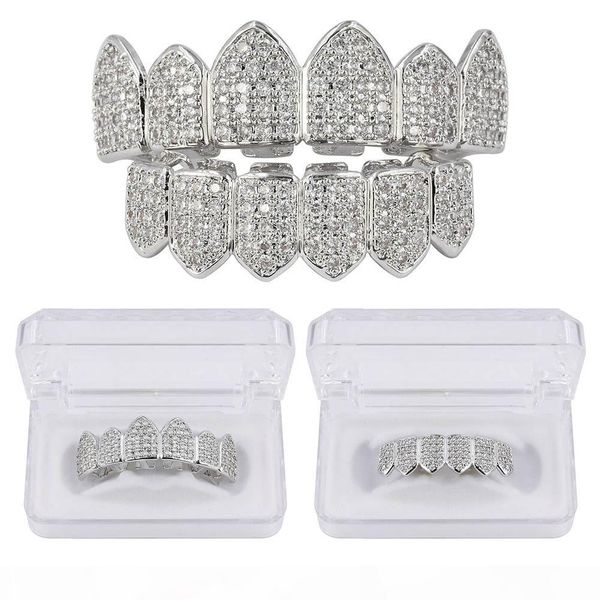 

hip hop 18k gold plated macro pave cz iced-out grillz with extra molding bars included wholesale, Black