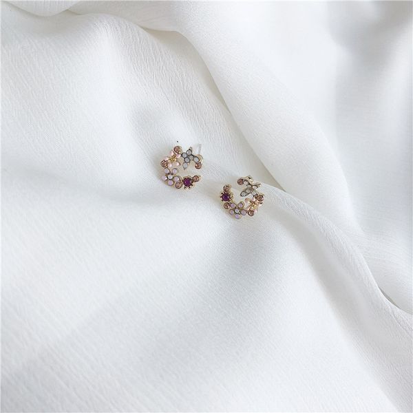 

1 pair silver plated stud crystal garland flowers ear stud women earrings jewelry gifts, Golden;silver