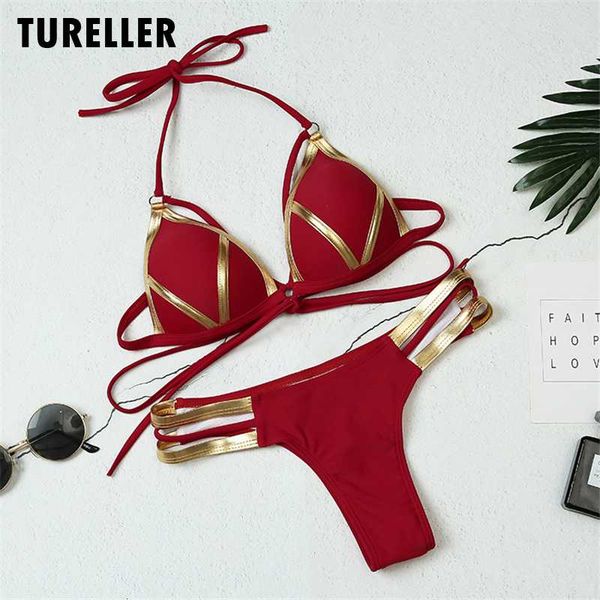 

brazilian bikini thong 2020 halter black bathing suit bandage swimwear women swimsuit female push up bathers new biquinis