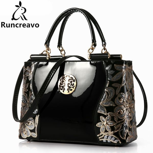 

2018 new style europe fashion sequined chains patent leather bags handbags women bags famous brands versatile