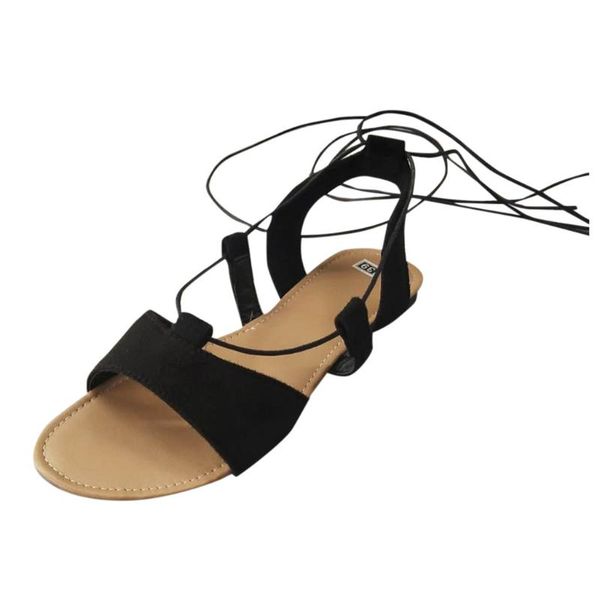 

sagace flat heels sandals women lace up summer beach shoes ladies plus size open toe flip flop cross sandals shoes, Black