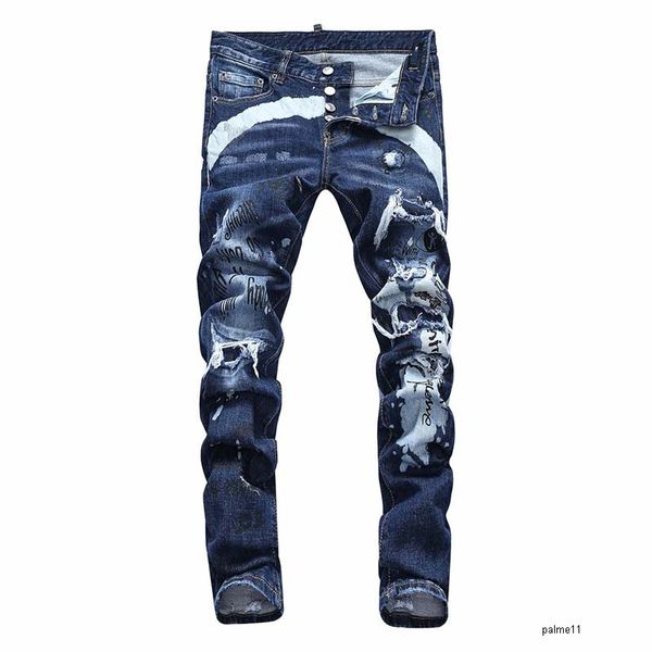 

mens luxury designer jeans black ripped skinny biker moto cool pants pour hommes skinny men s hip hop denim rock revival, Blue