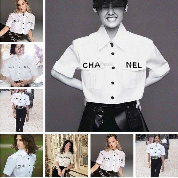 

Whole ale white hirt female wallowtail pocket letter high wai t hort leeve umbilical hirt blou e woman plu ize