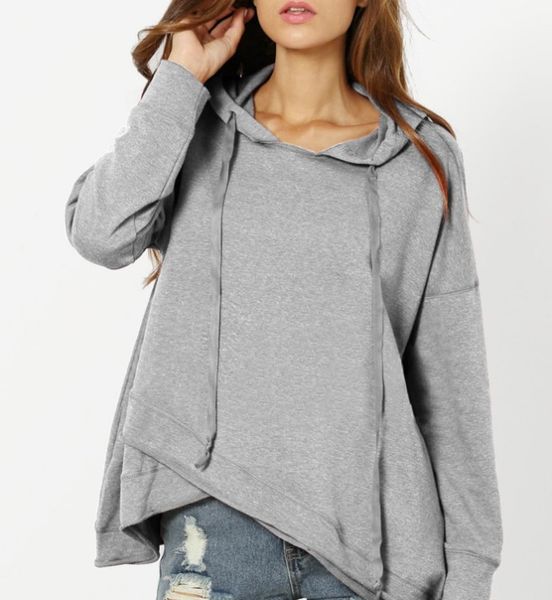 

womens casual hoodies long sleeve loose style women hoodie pullover solid sweatshirt color gray asian size, Black