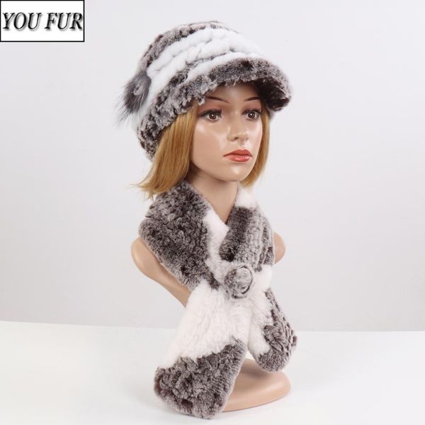 

fashion girl fur cap lady winter natural real rex fur hat scarf suite quality women 100% genuine hat muffler, Blue;gray