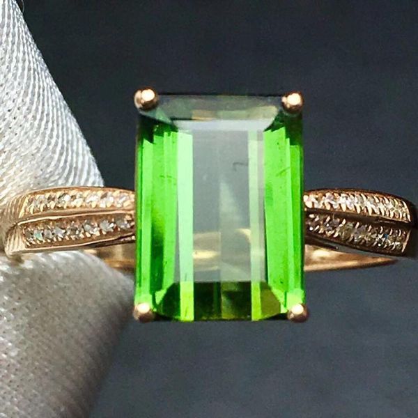 

fine jewelry real pure 18 k gold jewelry 100% natural green tourmaline gemstones 2.5ct diamonds male's wedding fine man's rings, Golden;silver
