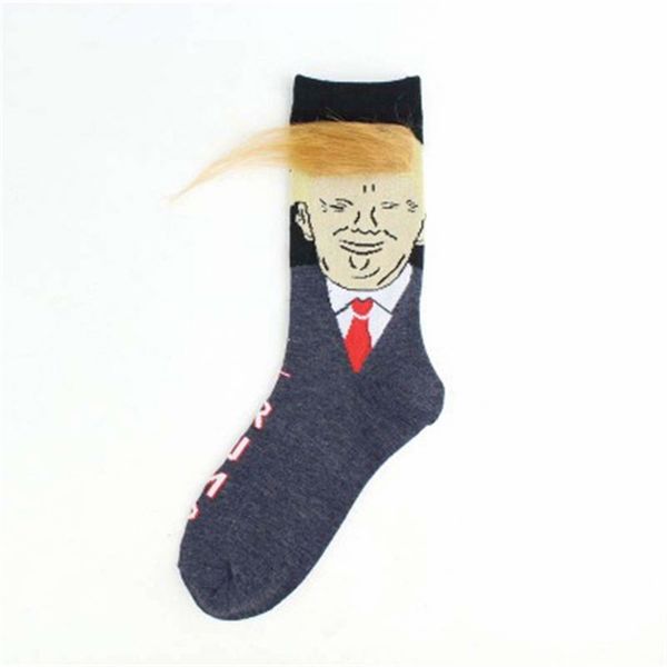 

print trump sock sports socks men breathable funny crew socks witn 3d fake hair for skateboard running cycling, Black