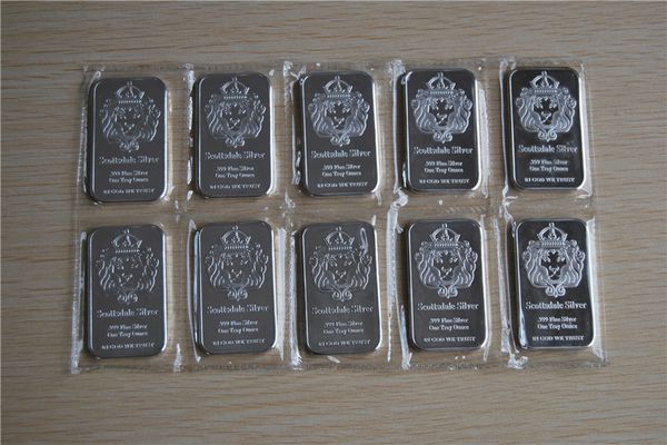

scottsdale brass plated silver bar 1-oz silverr sealed container