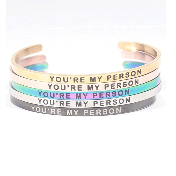 

4mm "you're my person" inspirational quote cuff bracelet stainless steel personalise mantra bangles for valentine's day, Black