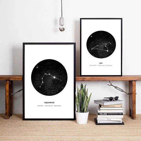 

nordic simple twelve constellation black and white abstract art picture poster canvas painting living room home decoration a2 a3