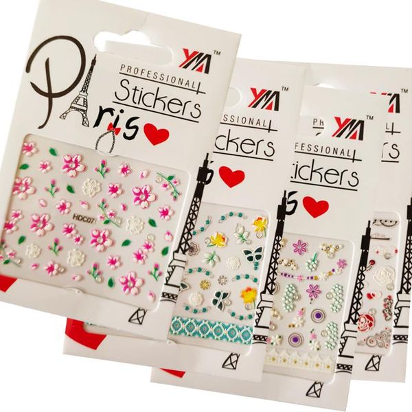 

3d nail art sticker decals beautiful snowflake farm animals bow-knot adhesive stickers nail manicure, Black