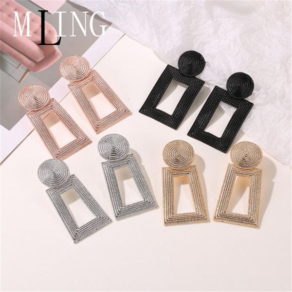 

mling vintage multi-color alloy stud earrings circle rectangle geometric metal earrings for women, Golden;silver