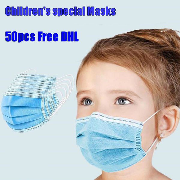 

children disposable face mask 3 ply 3layer 100 pcs 100 pcs mouth cover masks blue kids masks earloop non-woven fabric dhl