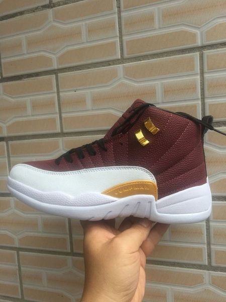 

with box)game ball pe basketball shoes men burgundy red white 12s sneaker