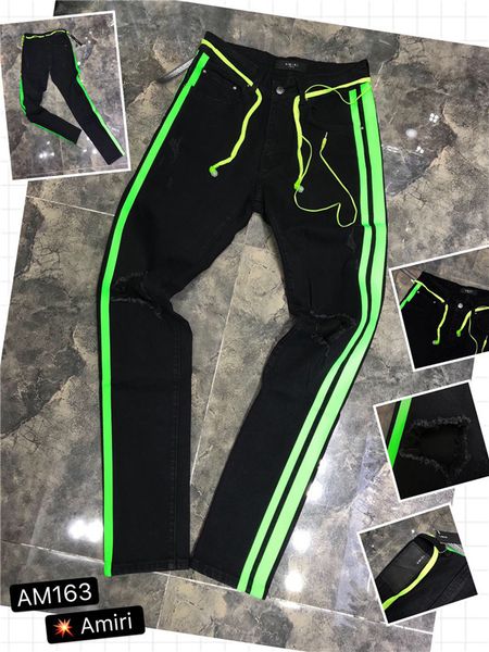 

2020 new men's paint distressed ripped skinny jeans fashion designer slim motorcycle moto biker causal mens denim pants hip hop jeans h, Blue