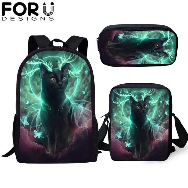 

forudesigns 3pcs/set school bag teenager cool gothic ghost cat student backpack for girls children bookbags travel rucksack gift
