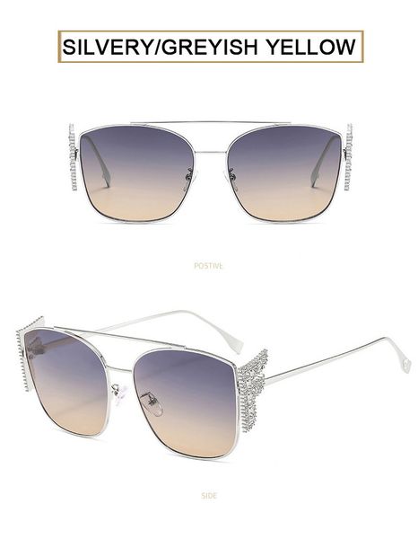 

full frame diamond sunglasses gold silver frame fashion wings women's metal sunglasses eye protection outdoor travel driving uv400 tran, White;black