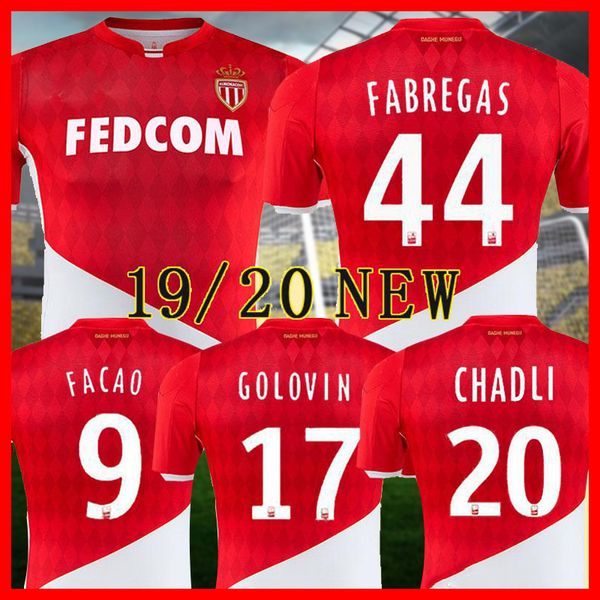 

19 20 monaco soccer shirts 2019 2020 maillot de foot gelson falcao fabregas golovin jovetic glik chadli football uniform jersey, Black;yellow