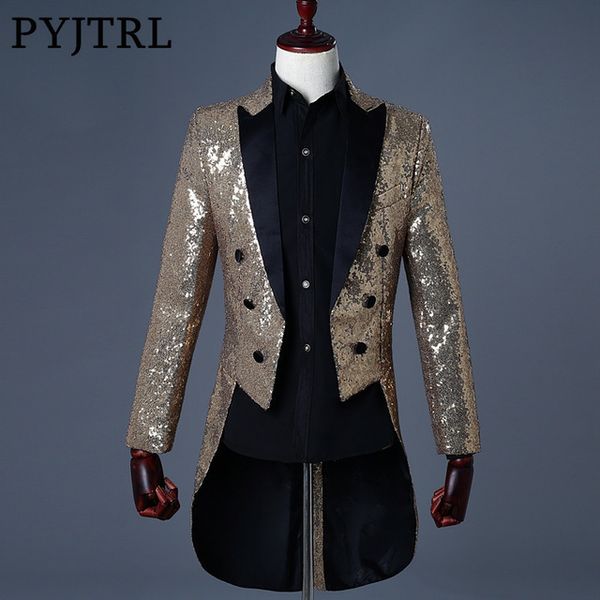 PYJTRL 2018 Männer Gold Silber Rot Blau Schwarz Pailletten Slim Fit Frack Bühne Sängerin Prom Kleider Kostüm Hochzeit Bräutigam anzug Jacke 1724125 AOLE