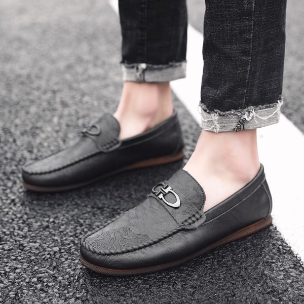 

men genuine leather shoes oxfords loafers slip on moccasins men causal shoes leather gentleman flats sneakers chaussure homme i, Black