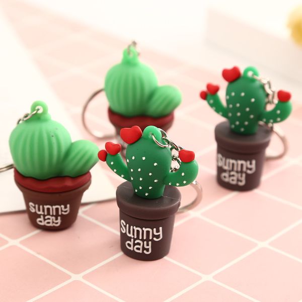 

soft silicone boutique simulation plant potted cactus key chain buckle pendant craft jewelry accessories, Silver