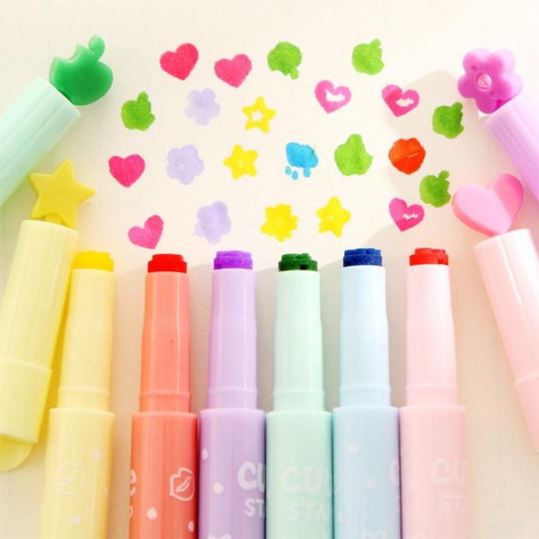 

cartoon pattern seal highlighter fluorescent marker colored marker pen random color, Black;red