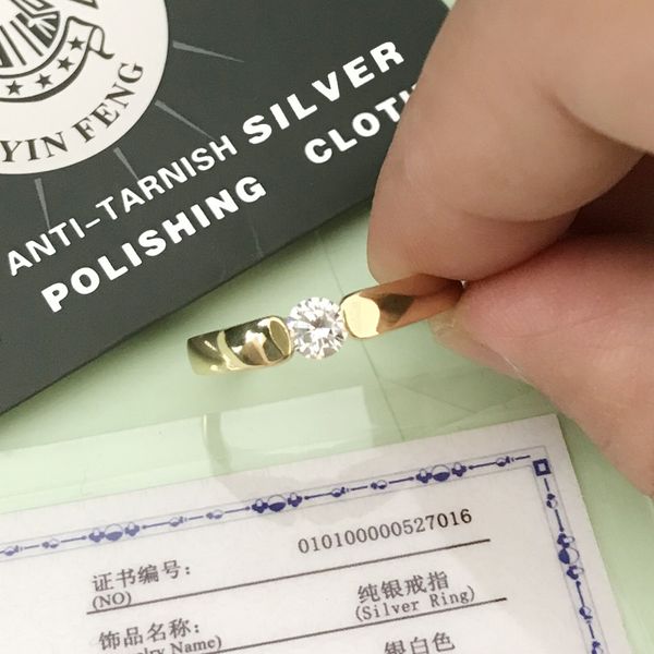 

yanhui real 925 silver gold color wedding rings for lover women men cubic zirconia rings with certificate/silver polishing cloth, Golden;silver