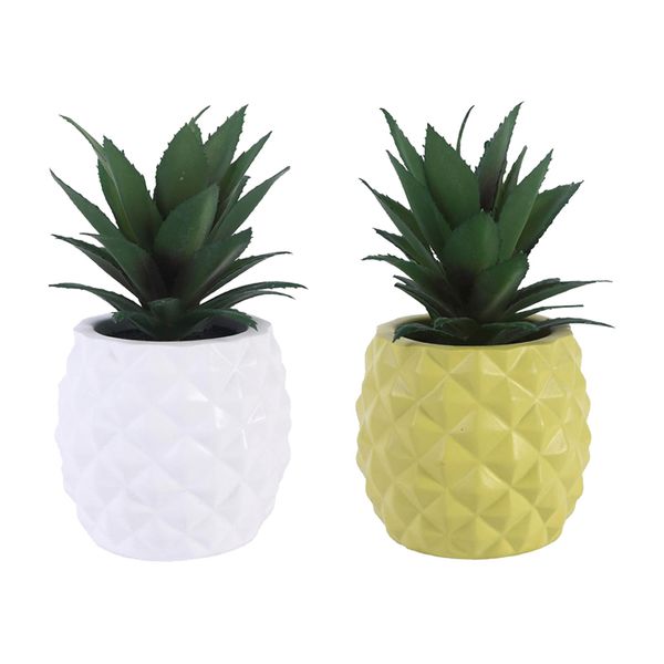 

2pcs potted artificial pineapple plant resin ornament for balcony bedroom decor